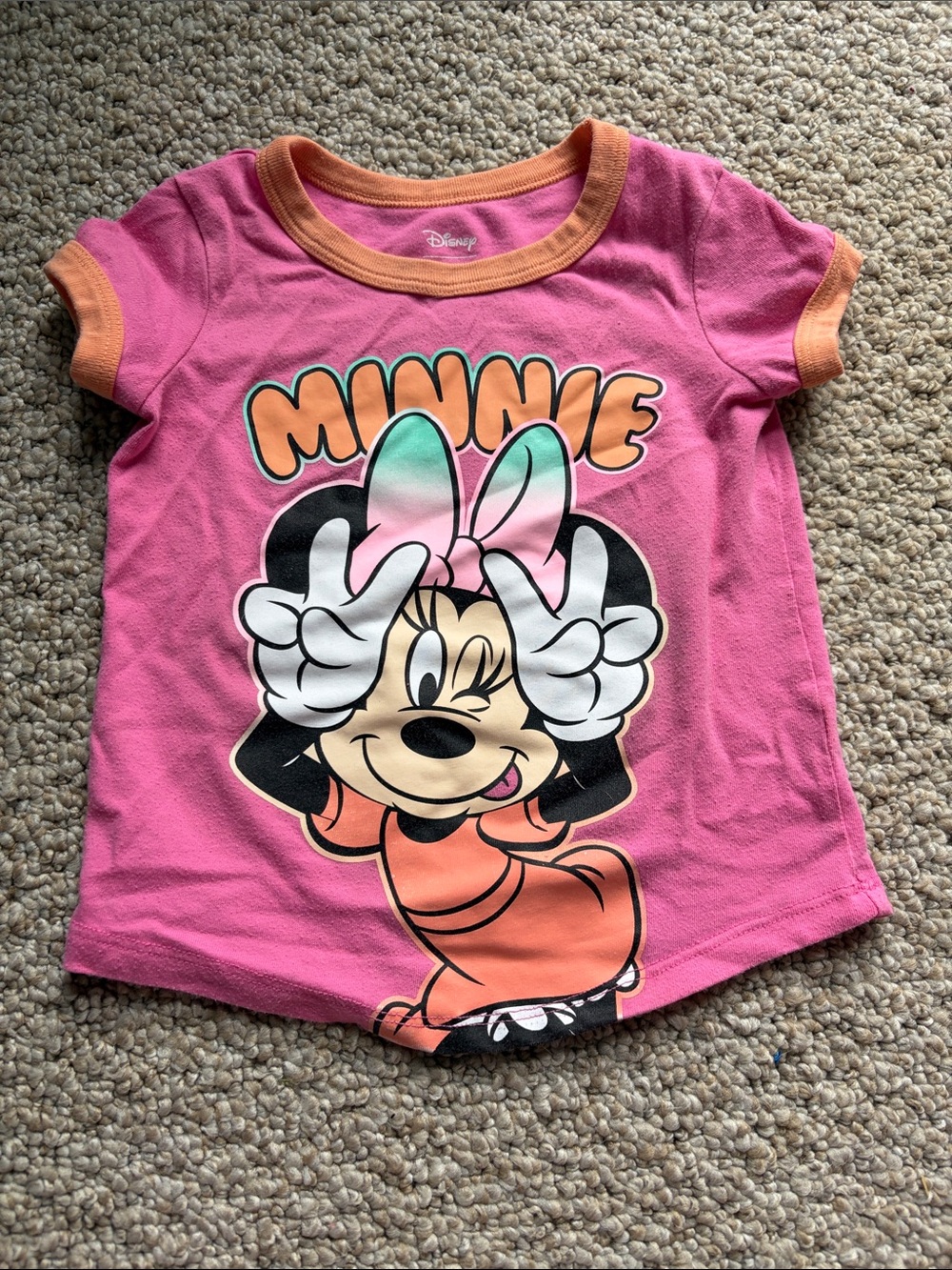 Disney Minnie Mouse Pink Tee with Peach Trim